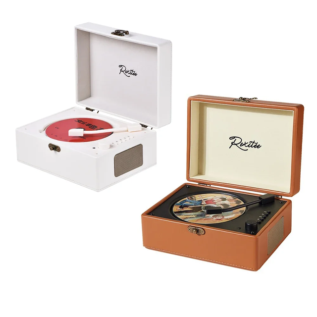 Vintage Leather CD Player Portable BT Turntable with Retro Design for Home Decor Gift