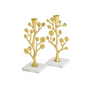 Hot Sale Gold Metal & White Marble Leaf Design <b>Candle</b> Holder Decorative <b>Candle</b> Stand for Wedding Party Events Decoration - Product Image 1