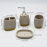 Ensemble de salle de bain minimaliste en résine de sable personnalisé, fabricant de polyrésine, 4 pièces : distributeur de savon, porte-gobelet, décoration pour hôtel et maison