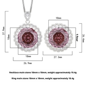 Ensemble collier et boucles d'oreilles en cuivre écologique, motif fleurs en zircon cubique rose taillé en forme de rose, 18 mm, pour femmes, vente en gros - Product Image 2