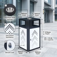 Poubelle extérieure en acier galvanisé MAX MAX-HK403 119,2 L avec cendrier, ouverture latérale et verrouillage pour parcs, rues, hôtels et espaces publics