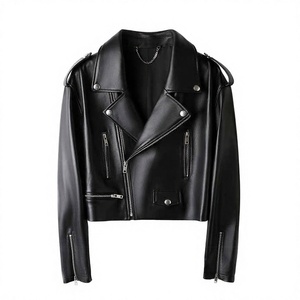 2023 New Design High Quality Waterproof Breathable Windproof Single Button Finished Genuine <b>Leather</b> Motorcycle <b>Jacket</b> Women's - Product Image 4