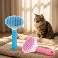 Brosse démêlante autonettoyante à un bouton pour animaux de compagnie, en acier inoxydable avec picots en plastique, pour massage et élimination des poils morts, pour chiens et chats à poils longs/courts