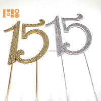 Décoration de gâteau en strass scintillants - Or Quinceanera 15 Nombre de strass sur le gâteau - Décoration de 15e anniversaire en strass