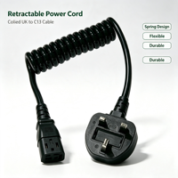 Cable de Alimentación en Espiral de Cobre 10A IP65 con Enchufe Británico BS S1363 IEC C13, Longitud Personalizada para Electrodomésticos y Equipos Industriales