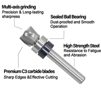 Motif Flush Trim Router Bit Bottom Clearing 3 Flûte, Shank Bearing Downcut Spiral for Temple Trimming -1/4 "Shank