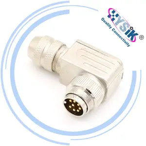 Hysik M16 Cable Connector Male Female Contacts 8 Poles Field Assembly Type Solder Connection Right Angled IP67