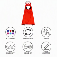 Ensemble de 6 Capes de Super-héros pour Enfants avec Masque, Cape Réversible en Satin Coupe Trapèze à Fermeture Auto-agrippante pour Fête, Déguisement d'Anniversaire et Jeu de Rôle