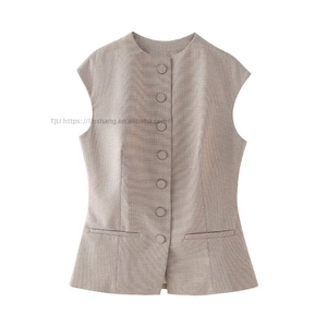 Nuevo Chaleco sin Mangas con Botones a Cuadros, Corte Ajustado, para Uso Diario, Moda Femenina - Product Image 5