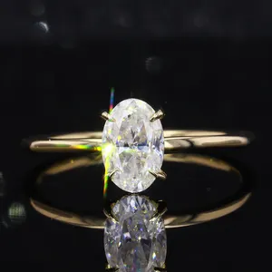 Starsgem Perhiasan Emas 14K 18K 9K 10K, Cincin Berlian Moissanite Oval Halo Tersembunyi Empat Pengaturan Prong, Perhiasan Emas 14K 18K