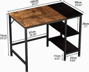 YQ JENMW-escritorio pequeño de estudio con estante de almacenamiento de madera para ordenador portátil, oficina en casa, 2 niveles, Industrial