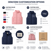 Chaleco Acolchado para Niños, Ligero, 100% Poliéster, Cuello Alto, Cierre Completo, Resistente al Viento, Sin Mangas, 5 Colores, 130-170, Personalizado OEM