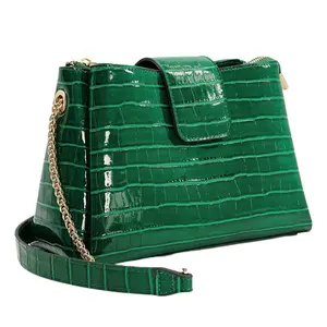 2023 yeni varış çanta timsah deri özelleştirilmiş omuz kadın Vintage yıkanmış çanta yeşil fermuarlı bez çanta altın kemer ile