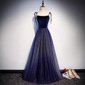 Women's Elegant Evening Gown Navy Blue Long Skirt Starry Sky Design Stage Performance Wear - Product Image 1