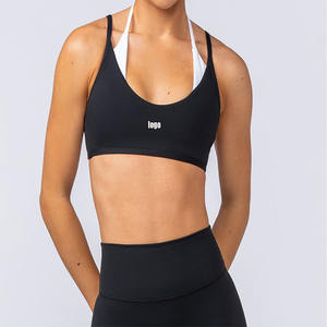 Contraste 2 en 1 Halter Yoga Bra Design y Sleek Narrow Hem Bind Newest False Two Pieces Crop Top - Product Image 1