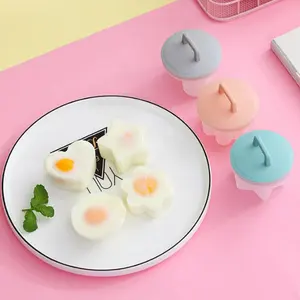 Creative Design 4 Pcs Food Grade Silicone Egg Steamer Poacher Cooker Cute Egg Poacher Cups With Lid&Brush