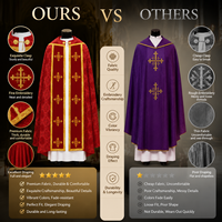 Chape liturgique du clergé catholique, chape brodée avec croix, vêtement de prêtre, robe de culte religieux, 4 couleurs liturgiques disponibles