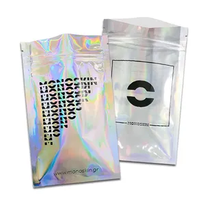 Borse ologramma mylar personalizzate con cerniera gioielli in plastica per trucco sacchetti olografici trasparenti