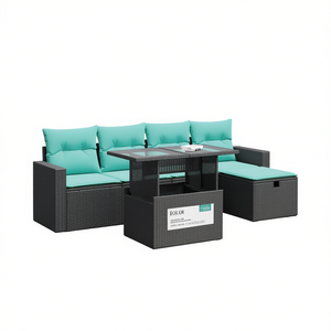 Juego de sofás de patio de ratán sintético, 6 piezas, gris, con cojines, almacenamiento, muebles de exterior, diseño contemporáneo - Product Image 1