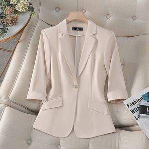 Women's Light Blue Blazer Three Quarter Sleeve Solid Color Breathable Casual Top - Product Image 4