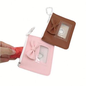 Vintage <b>Bow</b> Poop <b>Holder</b> Outdoor Portable Pu Leather Dog Waste Bag Dispenser Zipered Pouch With Carabiner Clip - Product Image 5