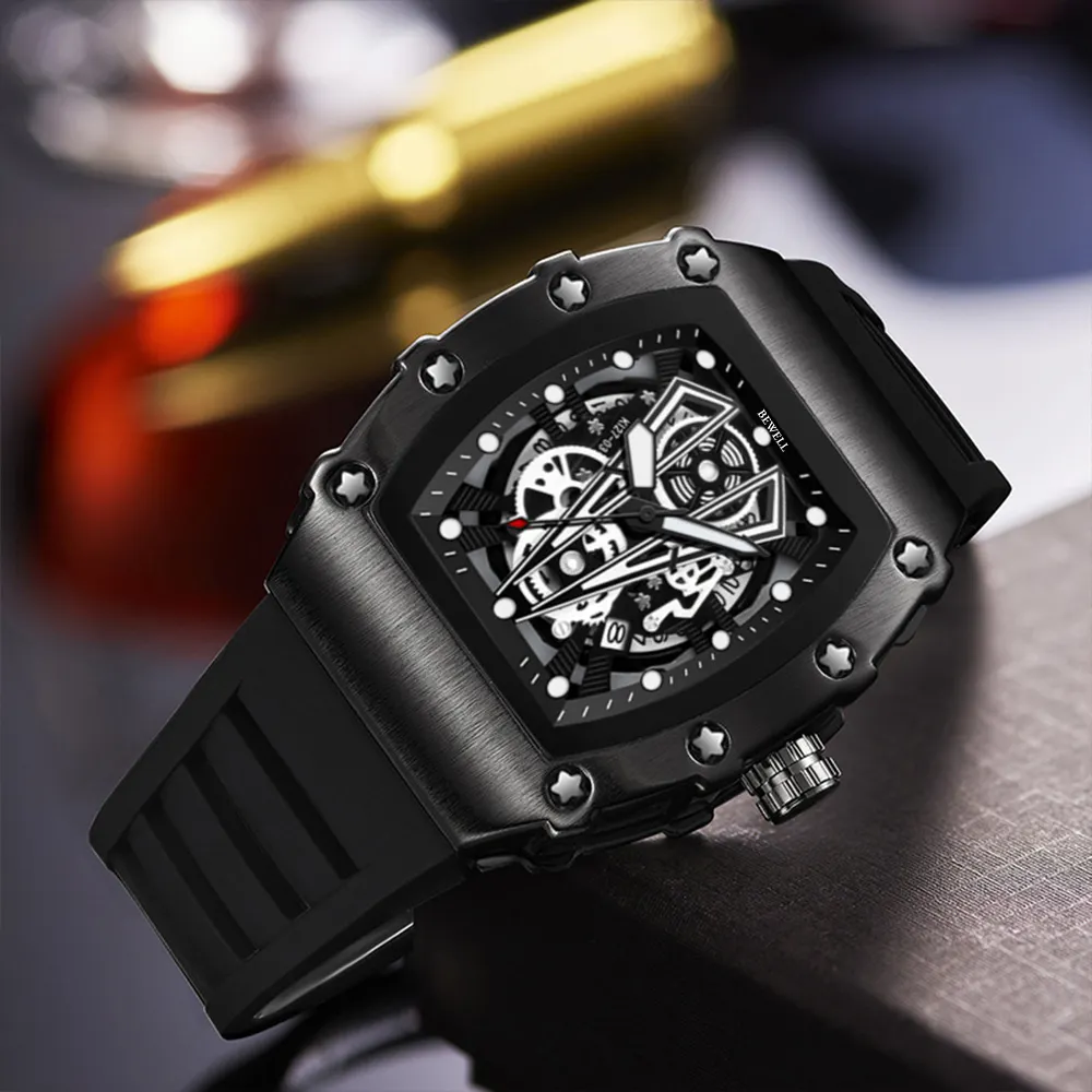 Фирменная торговая марка Мода OEM квадратный металлический полый дизайн с индексом свечения пользовательские автоматические часы в черном цвете