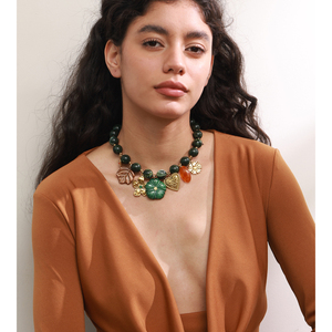 Jinyou 429 cổ điển màu xanh đậm Acrylic Chuỗi vòng cổ nhựa bí ngô Maple lá thép không gỉ Trái Tim Mặt Dây chuyền vòng cổ cho món quà - Product Image 4