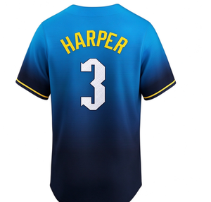 Maillot de baseball dégradé bleu pour hommes de Philadelphie SCHWARBER # 12 HARPER # 3 MARSH # 16 BOHM # 28 STOTT # 5 numéros de nom cousus à manches courtes - Product Image 4