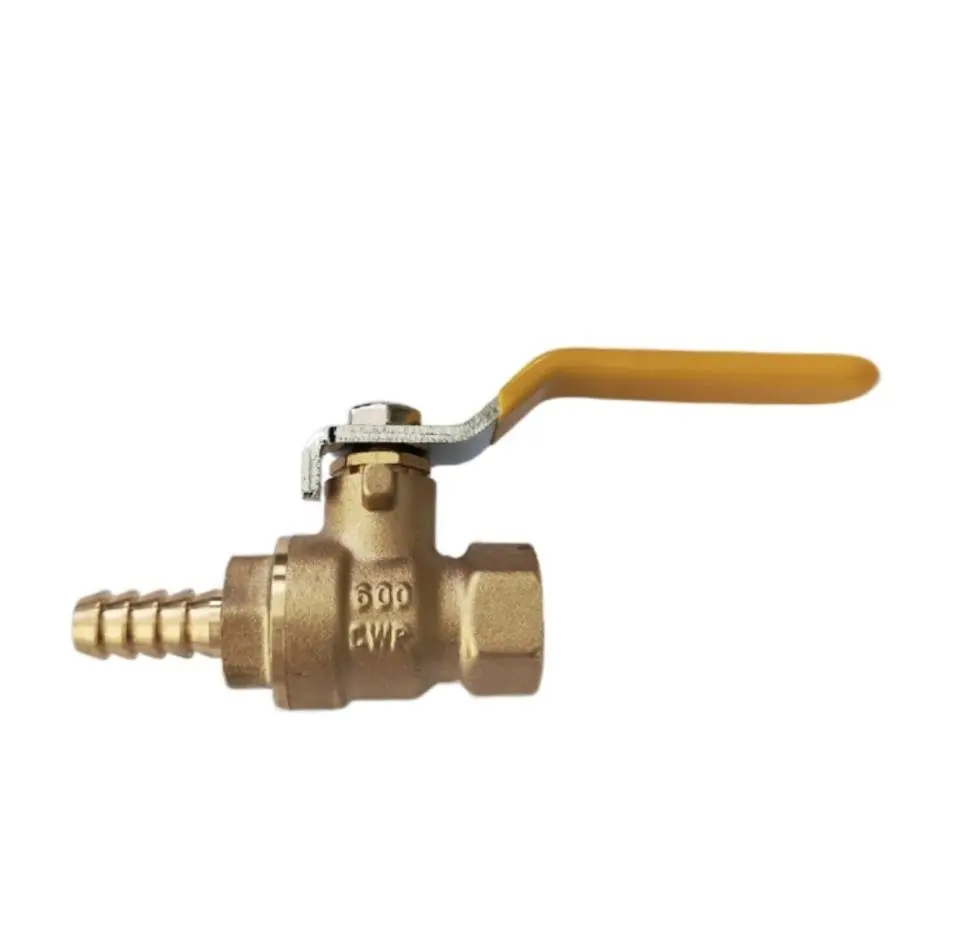 1/8" NPT x 5/16" Barb Brass Gas Ball Valve with Yellow Steel Handle