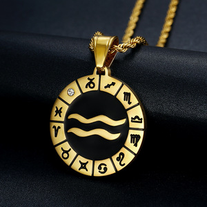 Collar de Acero Inoxidable Chapado en Oro con Colgante de Moneda de <span class=keywords><strong>Signo</strong></span> Zodiacal Personalizado, Joyería de Alta Calidad Sin Deslustre - Product Image 3
