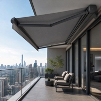 Auvent pliant motorisé extérieur en aluminium à cassette intégrale, rétractable et personnalisé, avec protection contre la pluie pour balcon - Vente en gros