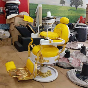 Sillas de acero inoxidable para salón de belleza, diseño de silla de <span class=keywords><strong>barber</strong></span>ía redonda, color amarillo, a buen precio - Product Image 4