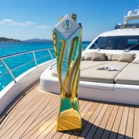 Trofeo Metálico Bicolor Personalizado de 35 cm, Premio Geométrico 3D, Trofeo Deportivo Grabable para Campeonatos, Regalos Empresariales