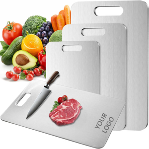 Juego de 3 tablas de cortar de titanio para cocina, de grado alimenticio, antiadherentes, resistentes a los arañazos, de doble cara, de acero inoxidable. - Product Image 1