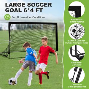 Buts de football pour enfants 6x4 pieds pour la cour - Lot de 2 filets de football, ensemble de buts portables à monter rapidement avec tapis <span class=keywords><strong>d</strong></span>'entraînement, cônes, cible et ballon - Product Image 3