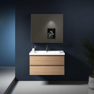 Modern Minimalist <b>Floating</b> Vanity Natural Wood White Ceramic Integrated Bathroom Sink Basin - Product Image 3