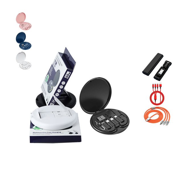 2025 New Data Cable Set Custom Logo Multifunction Fast Charging Travel Cable Organizer Box Set with Mirror