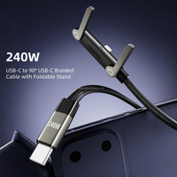 Cable Trenzado de Nailon PD de 240 W y 5 A con Soporte para Teléfono, Transferencia de Datos a 480 Mbps, Cargador Rápido para Portátil, Multiángulo, para iPhone, Jugadores de Videojuegos