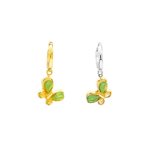 Boucles d'oreilles pendantes en acier inoxydable plaqué or avec breloque papillon et pierres vertes, bijoux de mode - Product Image 2