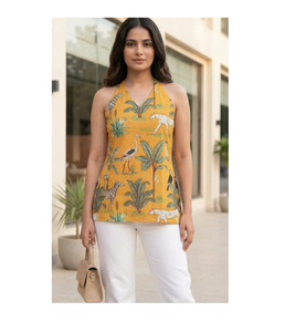 Kurti Corto de Verano para Mujer, Algodón con Estampado Floral, Ligero, Informal, Estilo Étnico, Túnica Moderna para Uso Diario, Diseño Elegante y Cómodo - Product Image 1