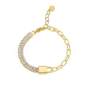 Unisex Asymmetrical Half Tennis Bracelet Gold Plated Zircon Chain Lock Heart-Shaped <b>Charm</b> Made Brass Copper Trendy Anniversary - Product Image 5