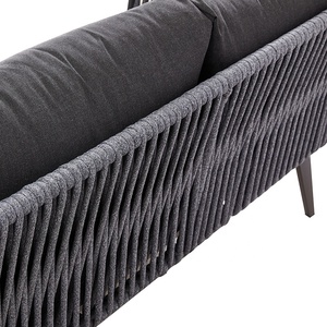 Sofá Seccional Moderno Negro para Jardín, Muebles <span class=keywords><strong>de</strong></span> Patio Exterior, Sofá <span class=keywords><strong>de</strong></span> Dos Plazas con Tejido <span class=keywords><strong>de</strong></span> Cuerda <span class=keywords><strong>de</strong></span> Aluminio, Conjunto <span class=keywords><strong>de</strong></span> Conversación - Product Image 6
