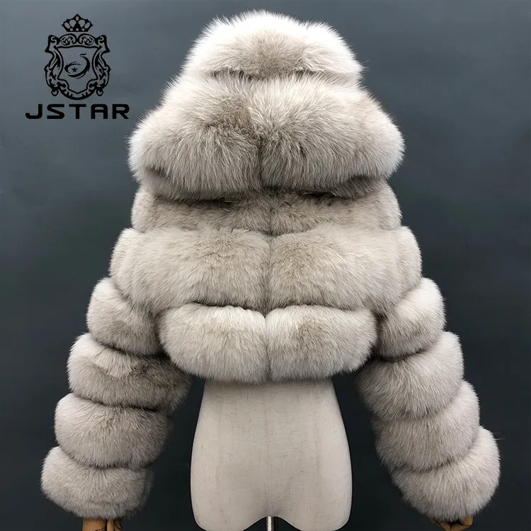 Genuine popular real fox fur coat fox fur hood jacket ladies fox fur winter jacket