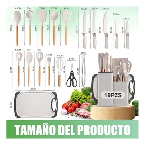 Ustensiles de cuisine en silicone, spatules, couteaux, ensemble de 19 pièces avec bloc à couteaux et planche à découper - Product Image 2