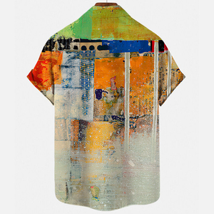 <span class=keywords><strong>Camicia</strong></span> stampata con pittura a olio Color Rayon tessuta da <span class=keywords><strong>uomo</strong></span> estiva con risvolto di consegna veloce con bottoni - Product Image 5