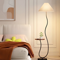 Lampe sur pied Wabi Sabi avec abat-jour en tissu, design ondulé, plateau en bois, table basse d'appoint pour canapé, lumière pour chambre, bureau, hôtel, décoration intérieure, cadeau