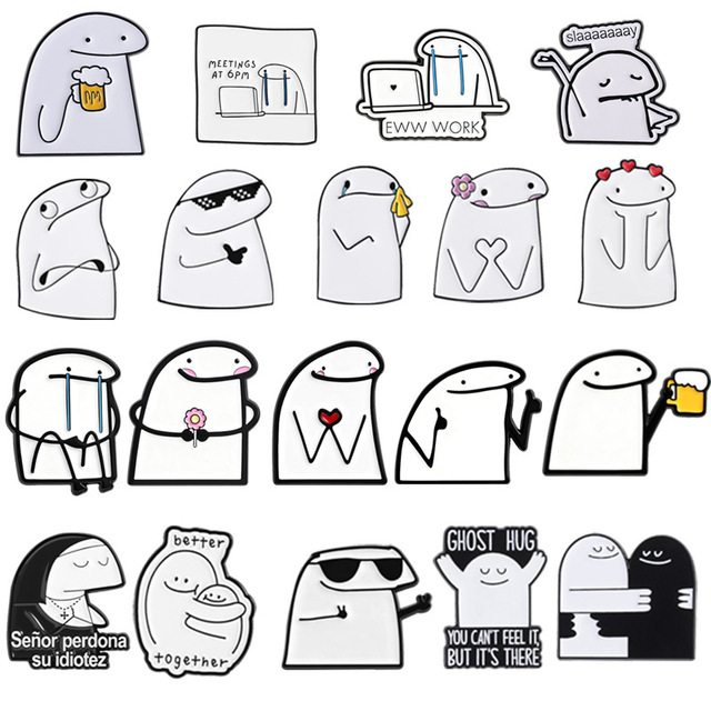 29 Styles Funny Simplified Figures Flork Meme With Beer Flower Enamel Pins Gesture Love Brooches Lapel Badge Jewelry Gift