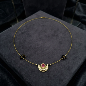 Luxury Gold Crescent Moon Pendant <b>Necklace</b> with <b>Ruby</b> Red Stone Minimalist Fashion Jewelry Elegant Daily Wear <b>Necklace</b> Set - Product Image 3