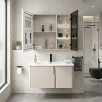Ensemble de meuble de salle de bain mural moderne avec miroir de douche LED intelligent de 24 pouces et lavabo en céramique résistant à l'eau