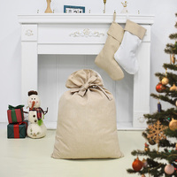 Meilleures ventes Sac en toile lin avec cordon de serrage Sac en toile bonbon Sac de père Noël imprimé pour la vente en gros Cadeau de Noël parfait en stock